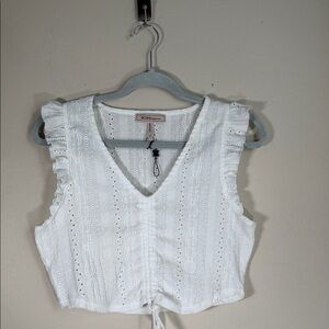 BCBGMaxAzria White Eyelet Ruffle Blouse